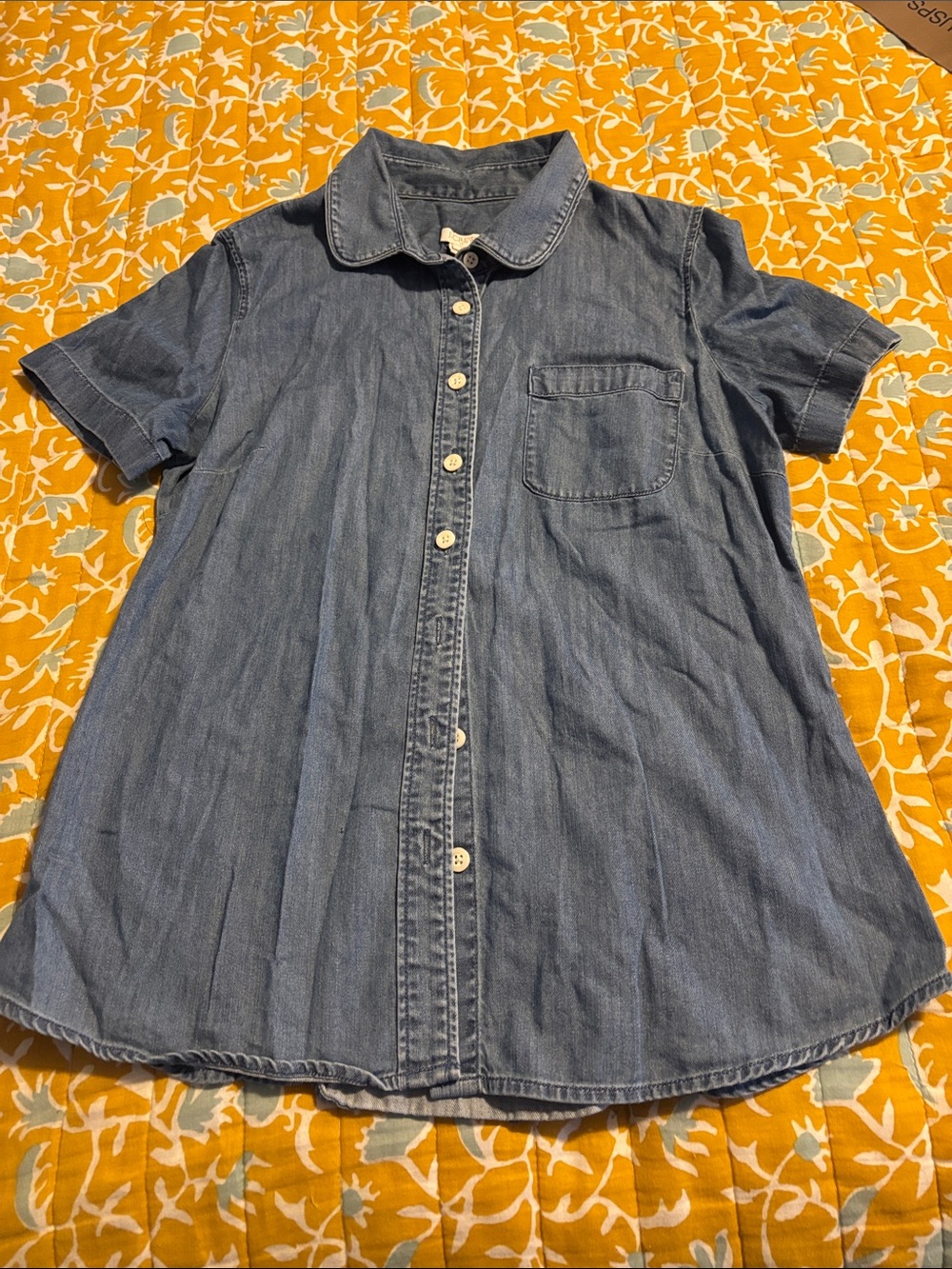 J Crew Denim Chambray Button Down Collar Shirt Top Blouse Classic